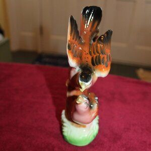 Vintage Porcelain Birds Figurine Sitting On A Branch